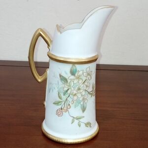 T & V Limoges Porcelain Hand Painted Floral Tankard Pitcher Ewer - Vintage!